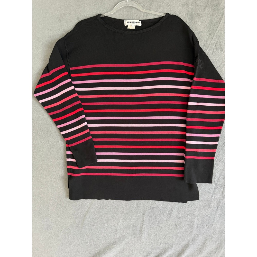 Sonia Rykiel Paris Striped Knit Sweater Black Pink Red Made in Italy Size 40